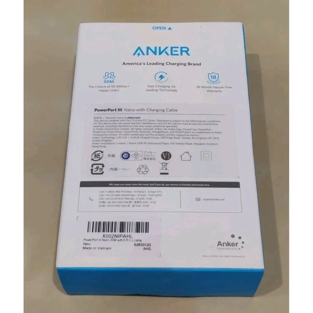 Anker PowerPort III 20W Nano Charger With Charging Cable (Sealed) B2633